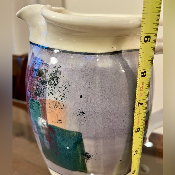 Postmodern Ceramic Pottery Pitcher Artist Signed MCM Geometric Studio Art 9-1/2 - Picture 11 of 12